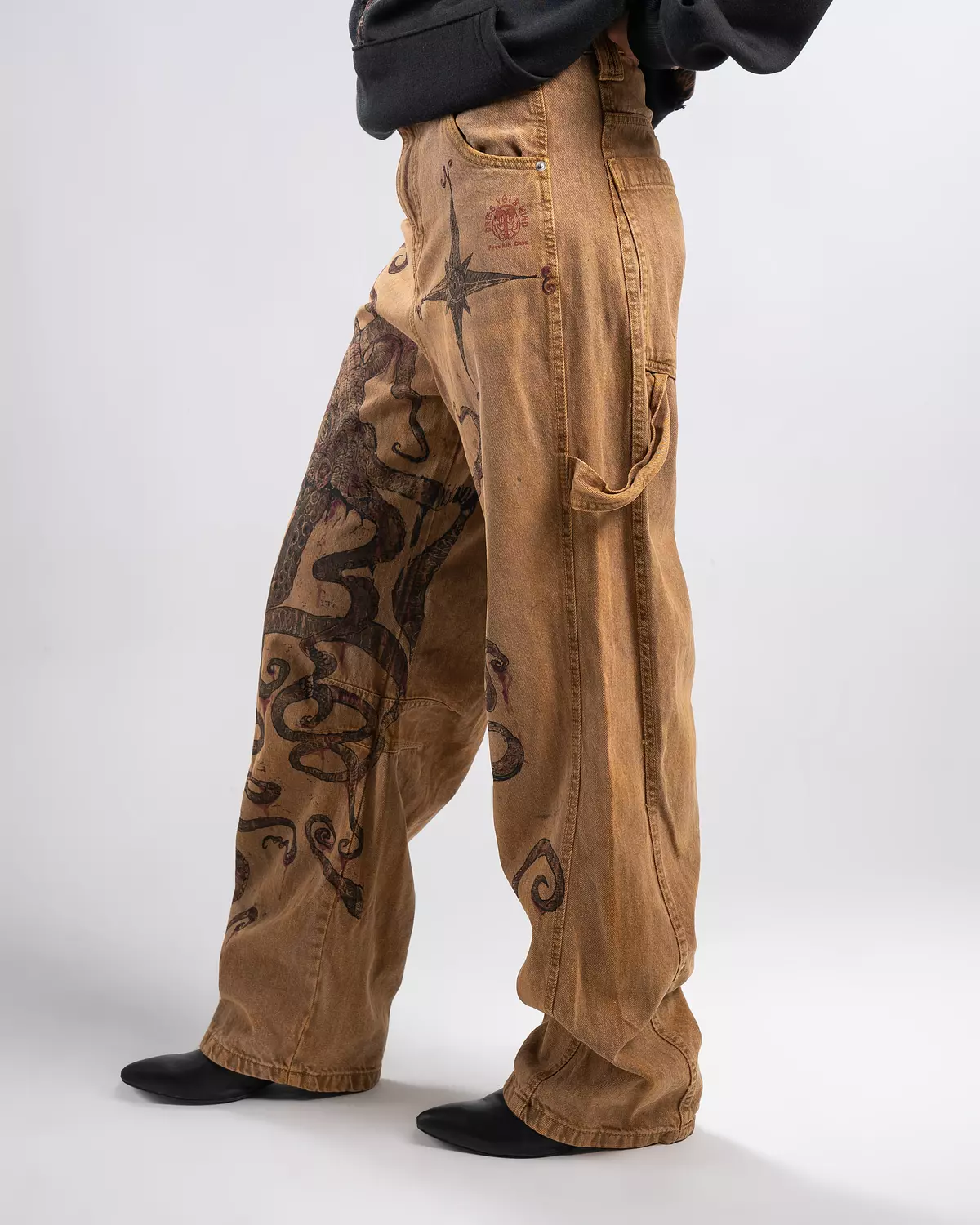 “ Giant octopus “ 1of 1 hand-printed & painted denim pants  2