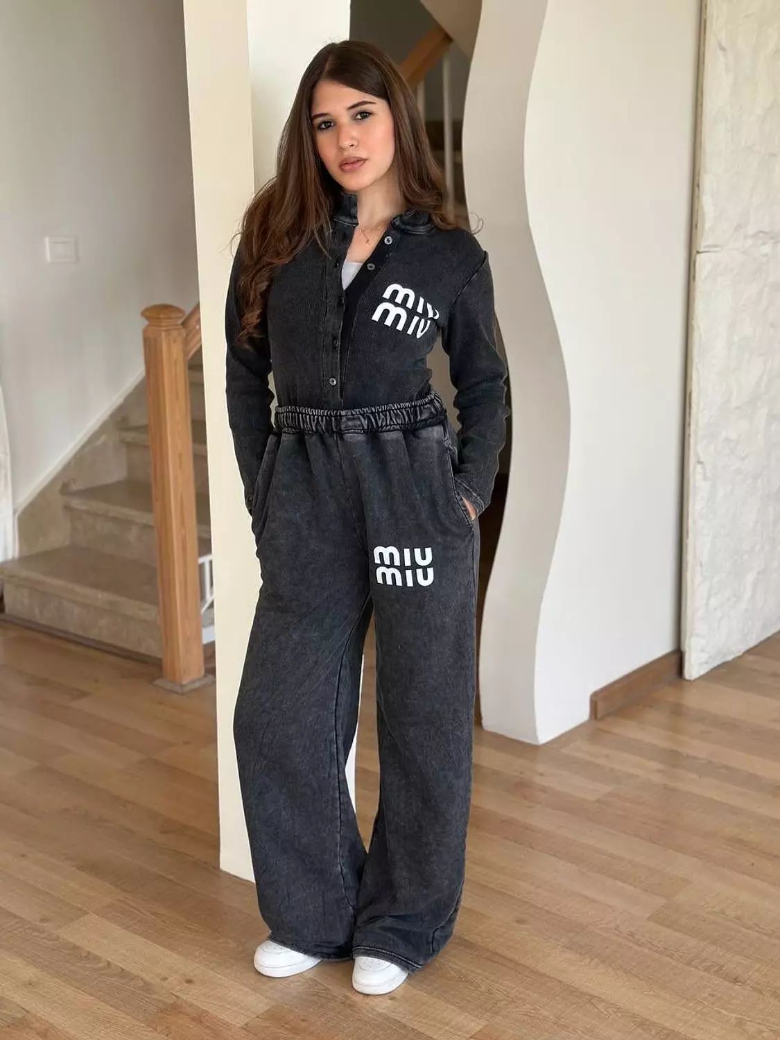 Washed Black MIU MIU-Style Cotton Jumpsuit 1