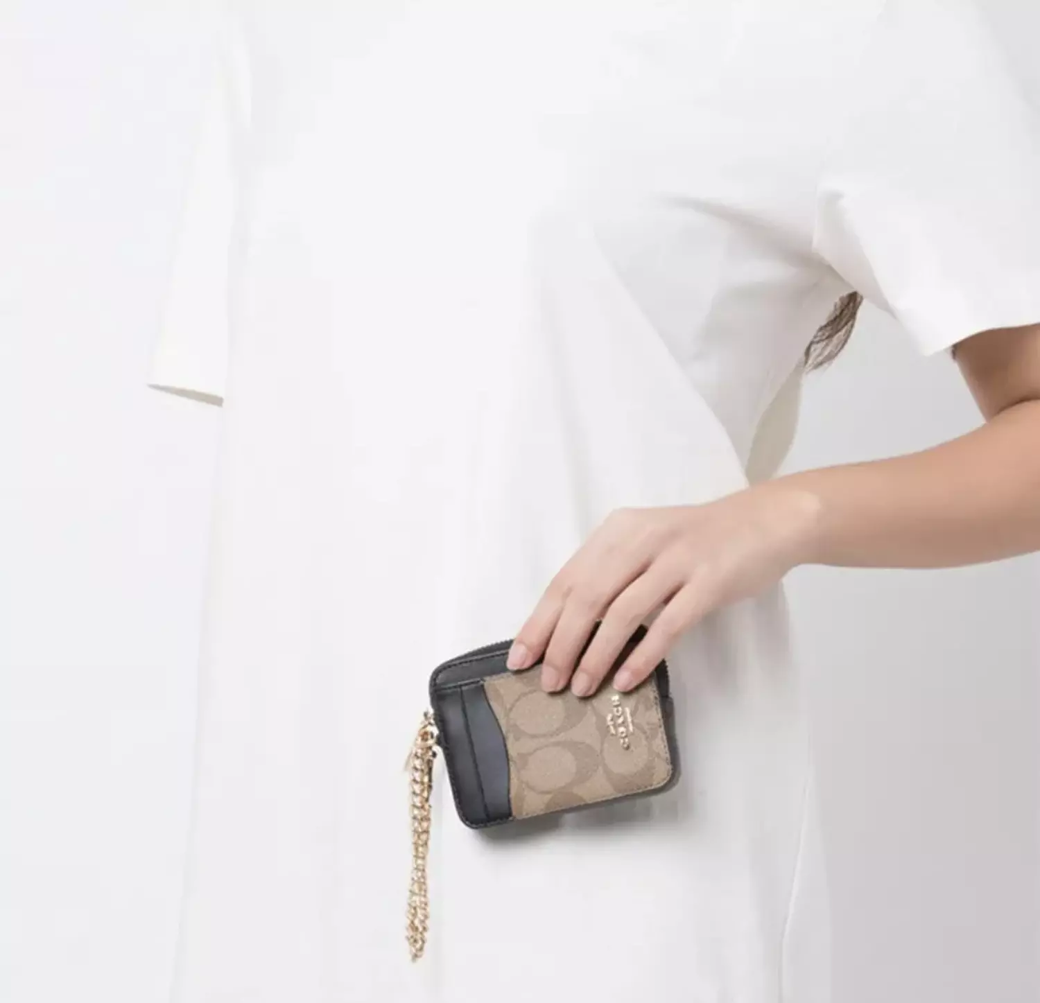 Coach Zip Chain Card Case in Signature Canvas image
