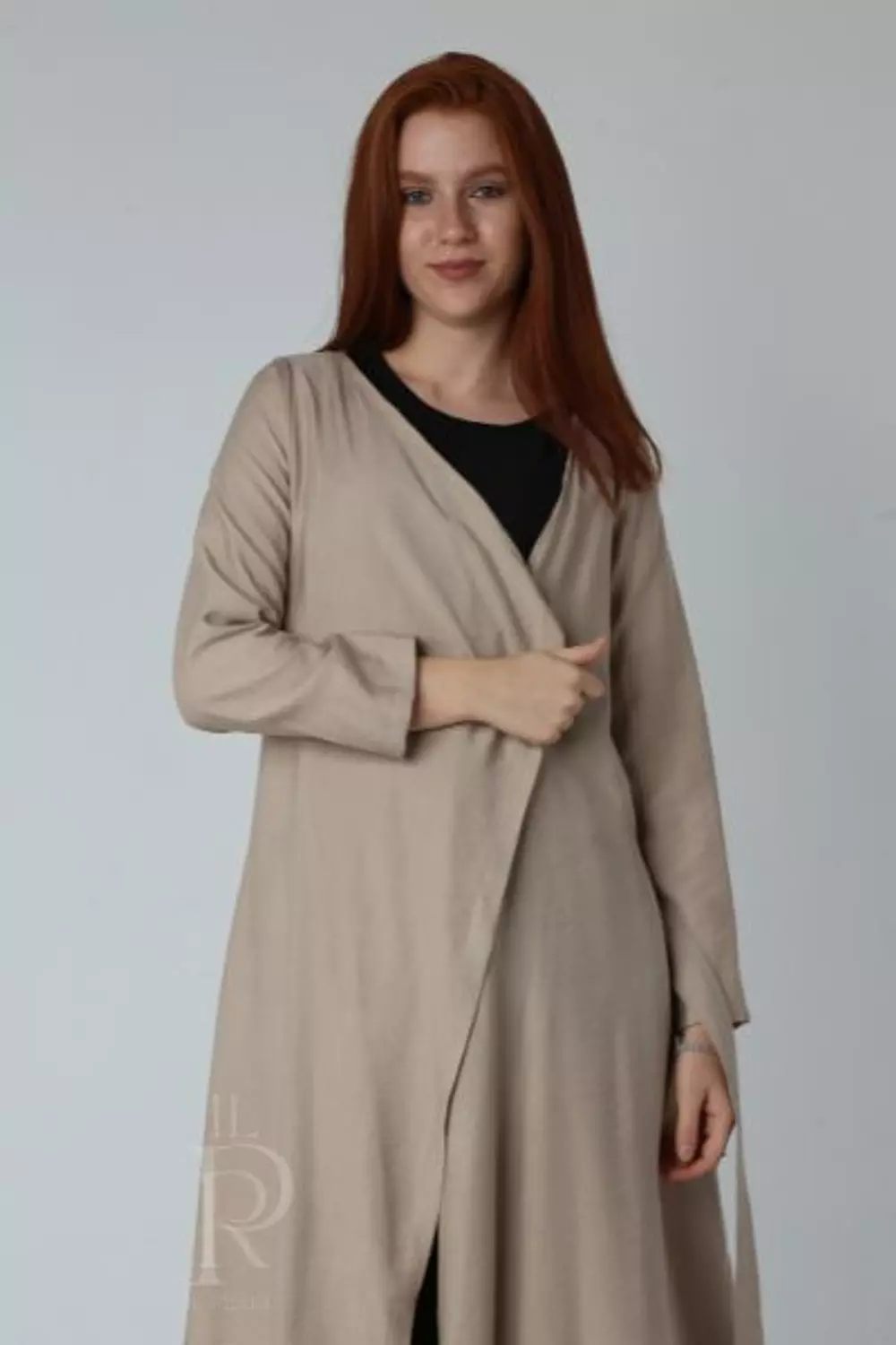 Knee level Linen Cardigan - Beige 2
