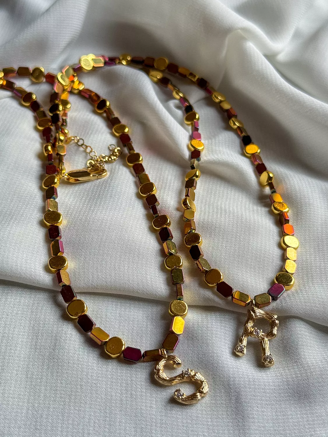 Hematite Letter Necklace " Red/Gold" ( By Order ) image
