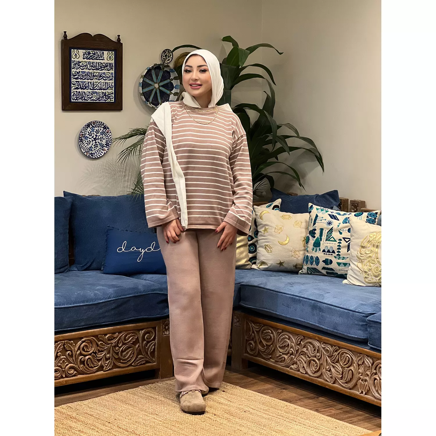 Knitted Set - Café and Off White  hover image