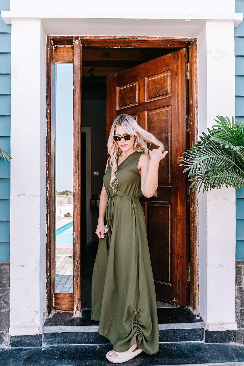Wide Leg Linen Jumpsuit - Dark Blue 6