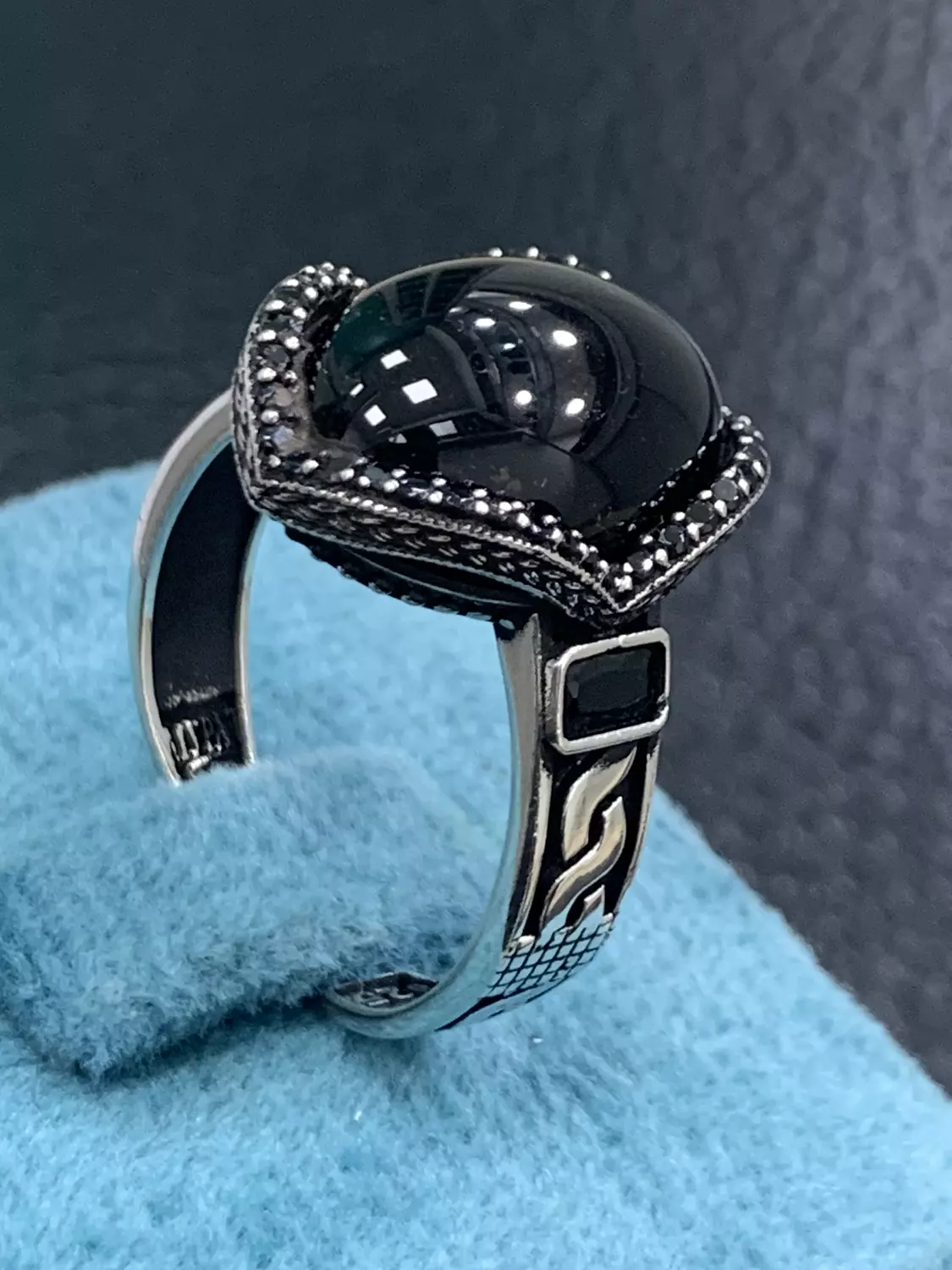 Black stone ring hover image