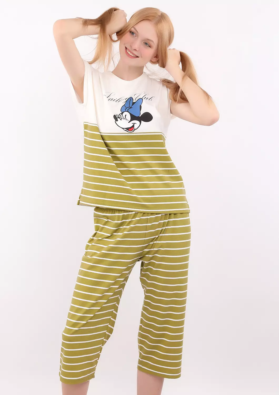 Minnie Striped Capri Pants Pajama Set 3