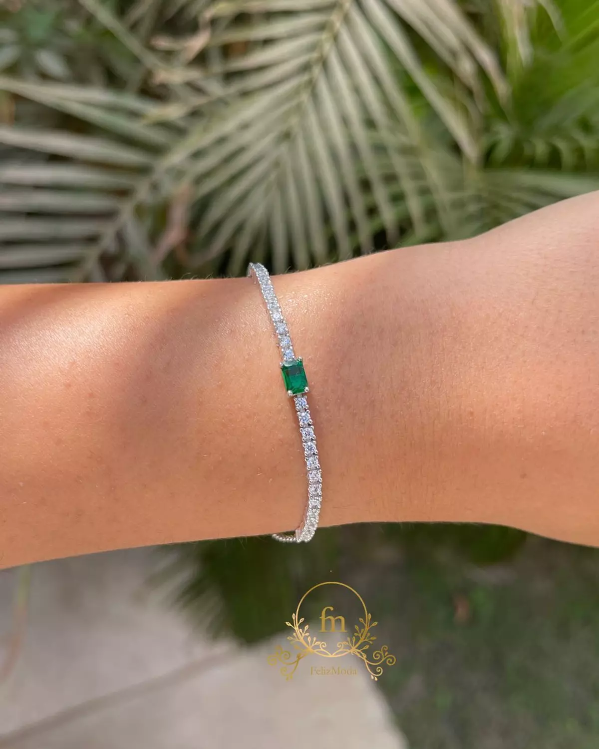 Green zircon stone silver tennis bracelet  image