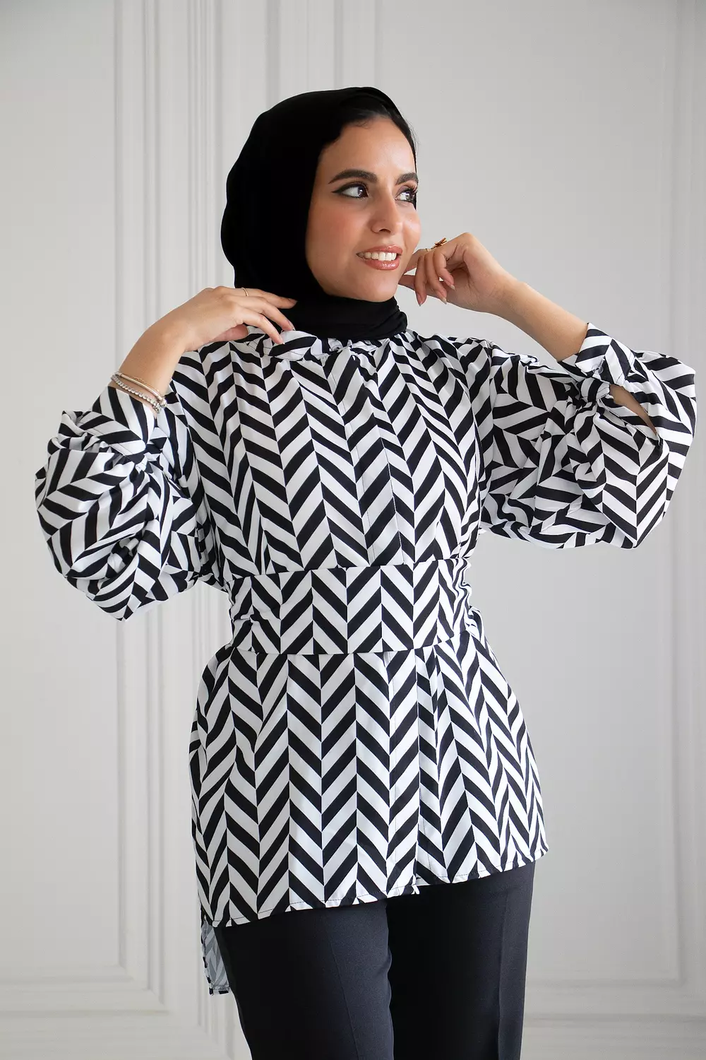 Black and white blouse image
