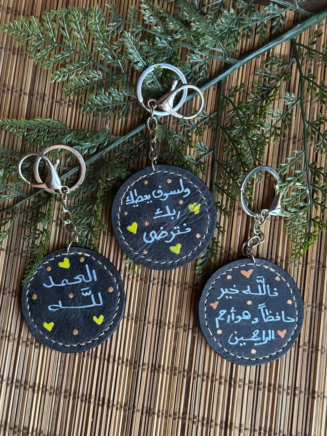Natural Leather Quote Keychain " Black Round " ( Stock ) image
