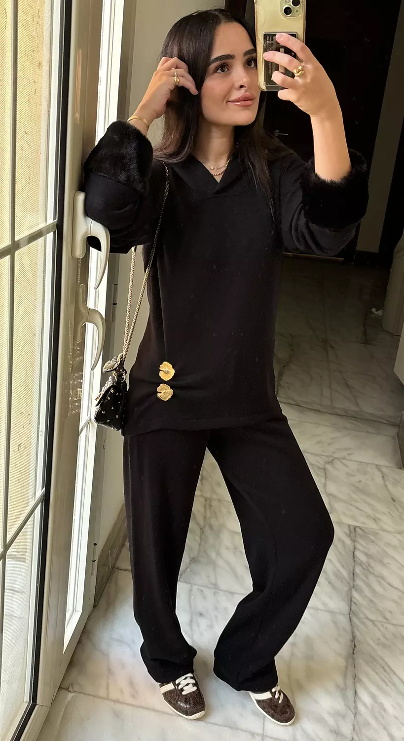 Furline Buttons Black Knit Set  3