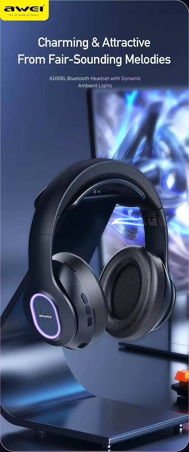 AWEI A100BL Wireless Stereo Headphones, Bluetooth 5.3, FM Radio, Powerful Sound 6