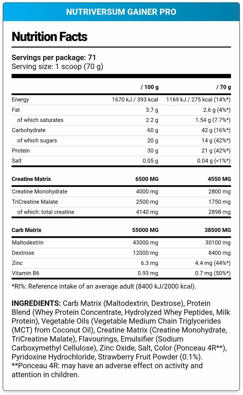 Nutriversum, gainer pro, 5KG, 71 Servings hover image