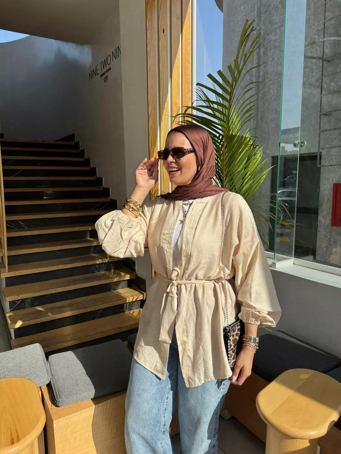 Beige linen cardigan hover image