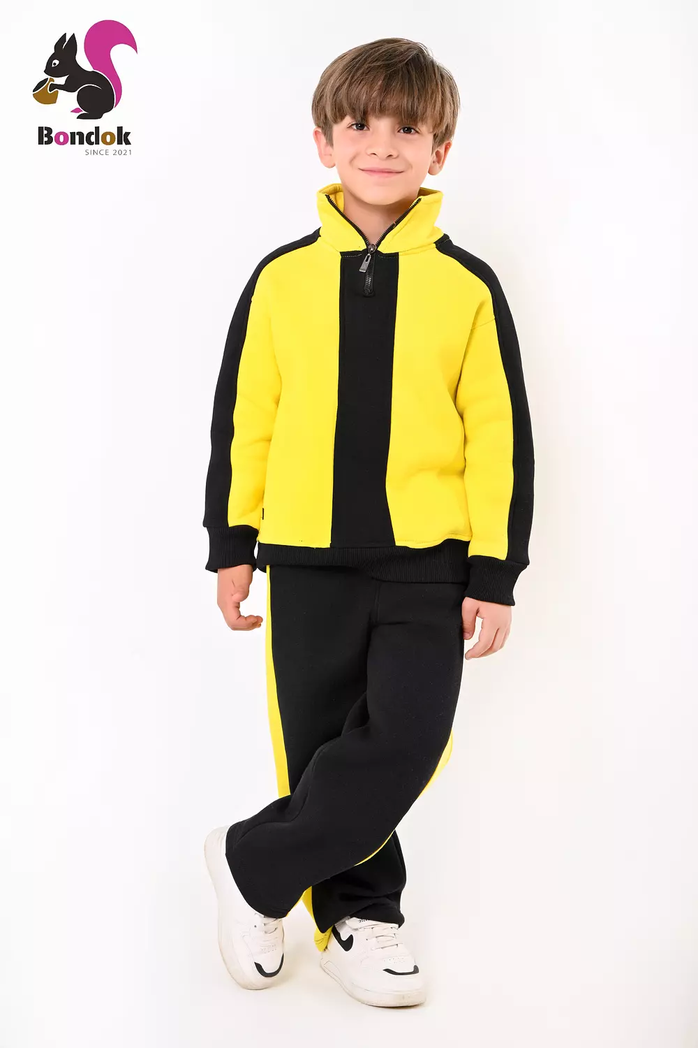 BONDOK Boys’ Winter Black-Strip Tracksuit – High-Neck Half-Zip Sweatshirt & Joggers Set – Cozy Melton , Ages 4–14 3