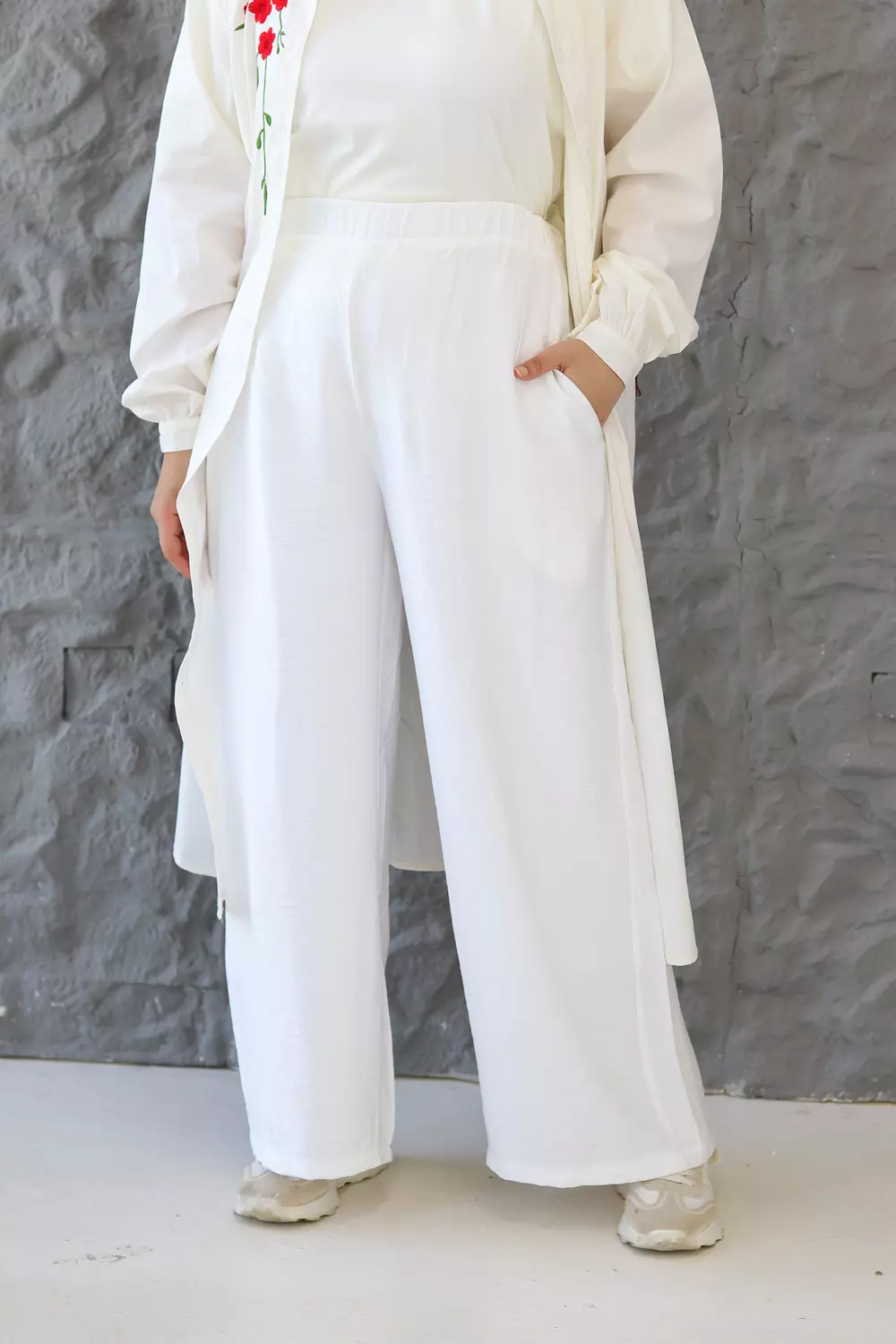 Wide-Leg White Pants hover image