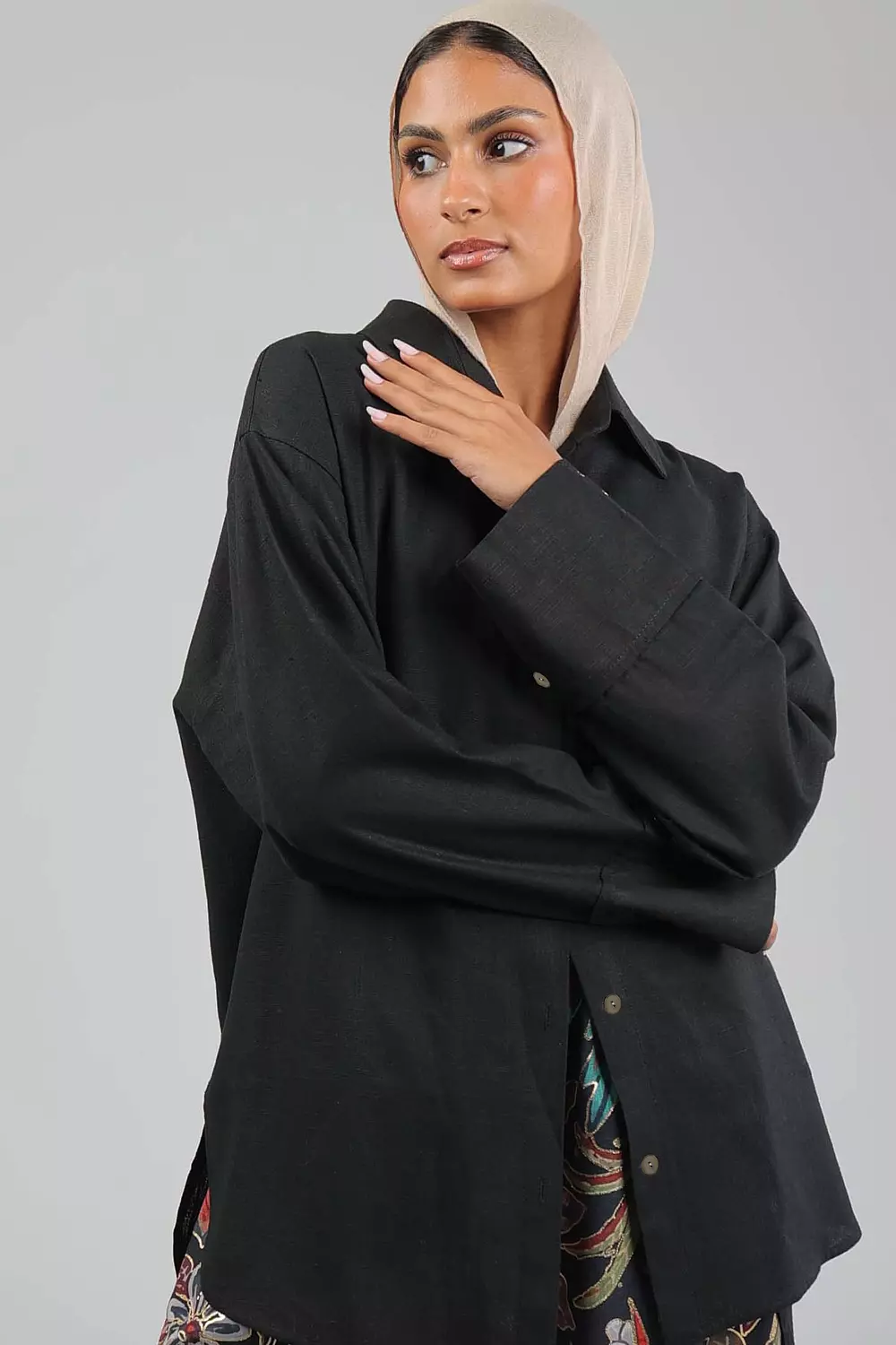 Black Plain Linen Shirt image