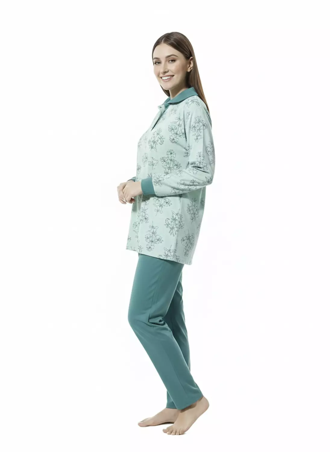 Shorto Women Collar Fleece PJ -Collar - Mint - 2641  3