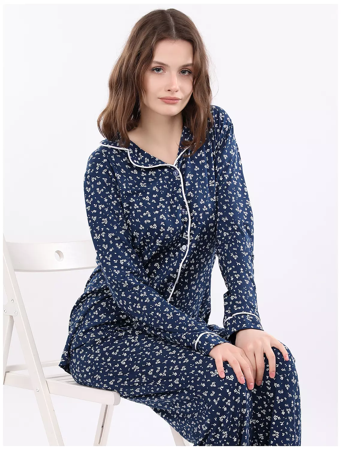 A400 Delicate Baby Flowers Buttoned Long Sleeved Pajama Set 9