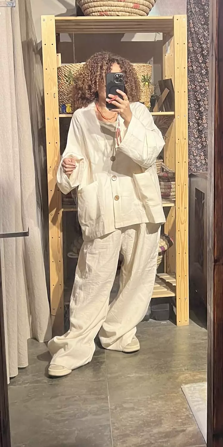 Boho linen free size off white suit image