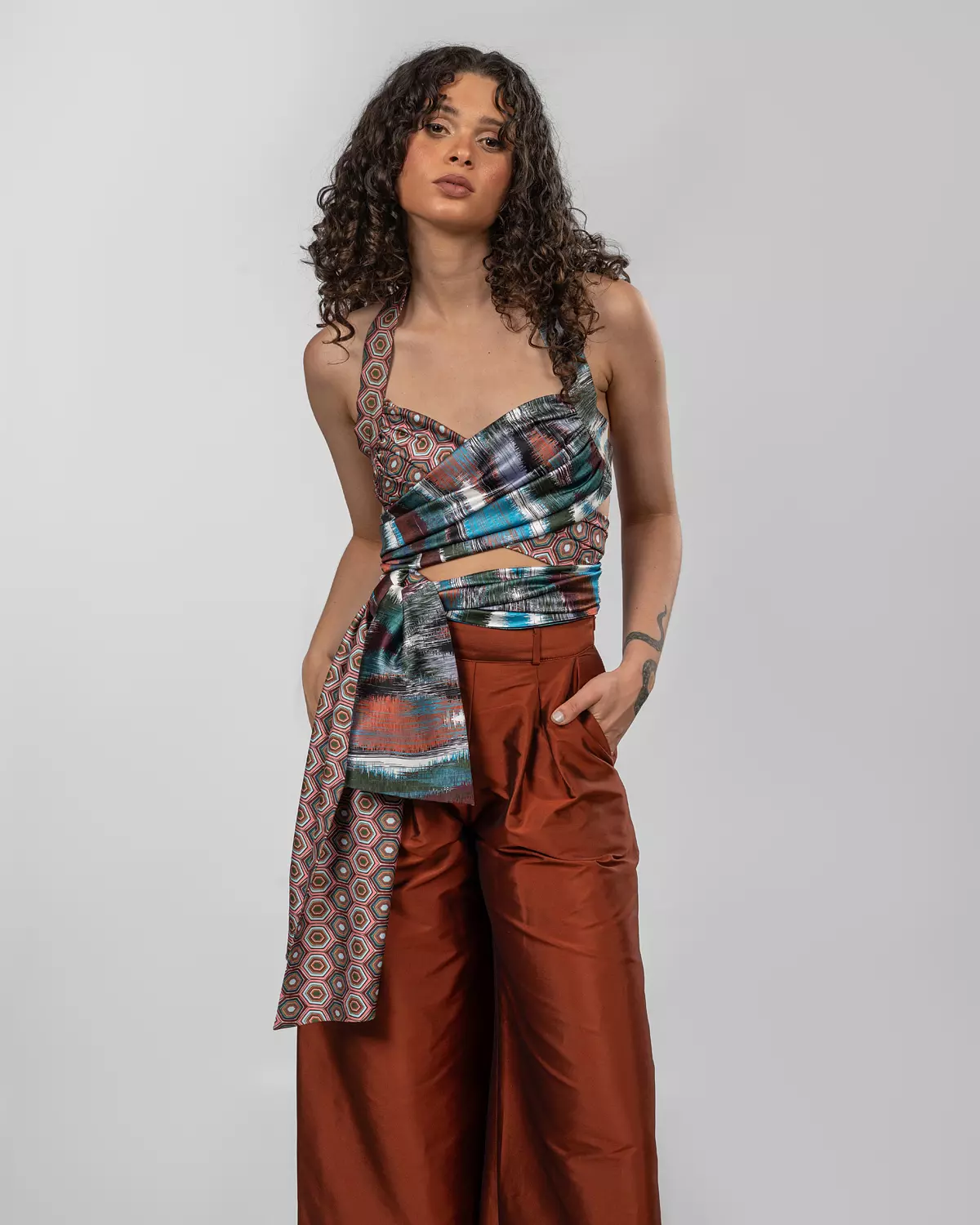 Printed Italian Silk Satin Wrap Top image