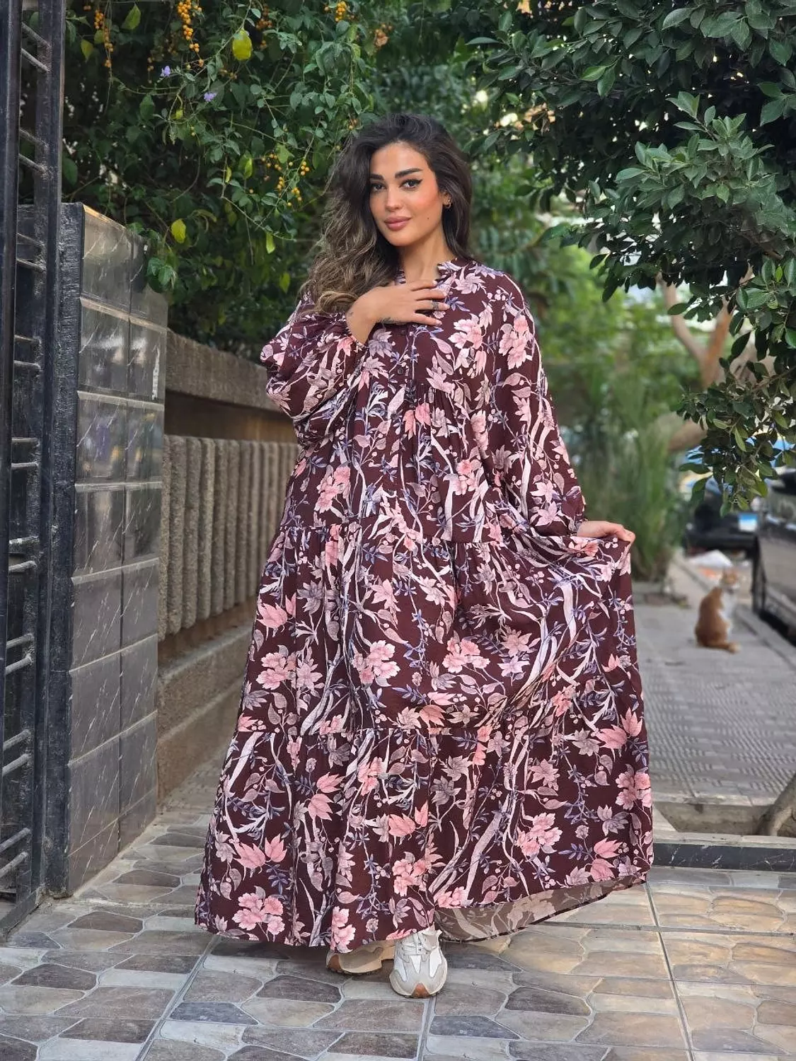 Brown floral dress hover image