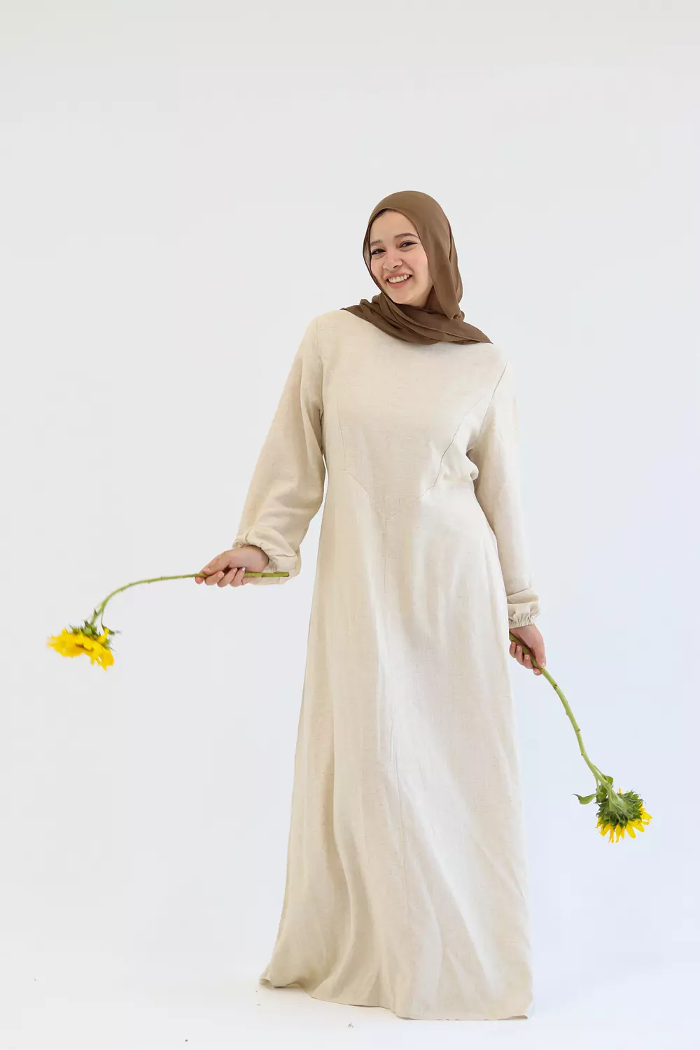 Beige Pure Linen Dress 