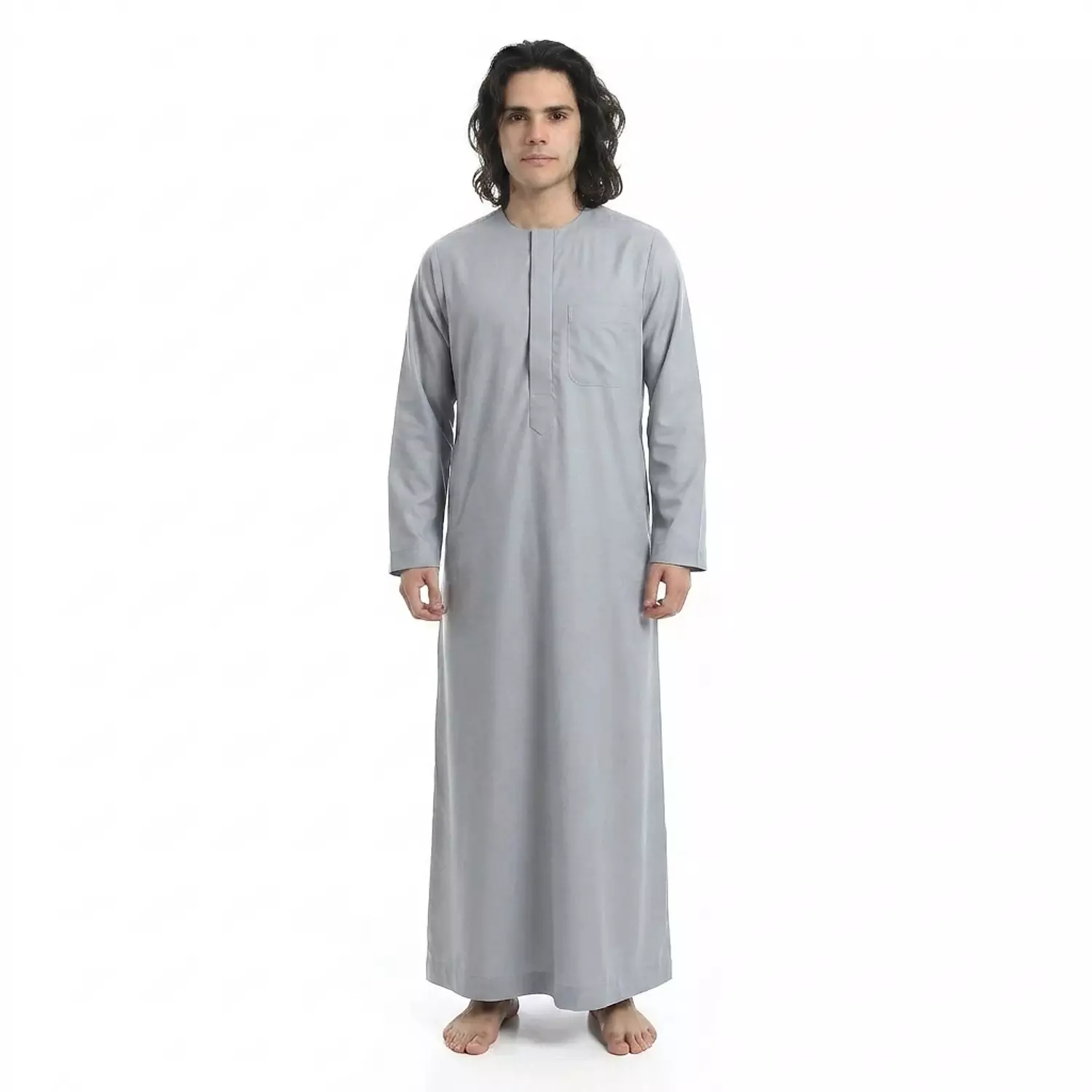  جلابيه رجالي كم طويل - قطن - 2590 - رمادي فاتح image