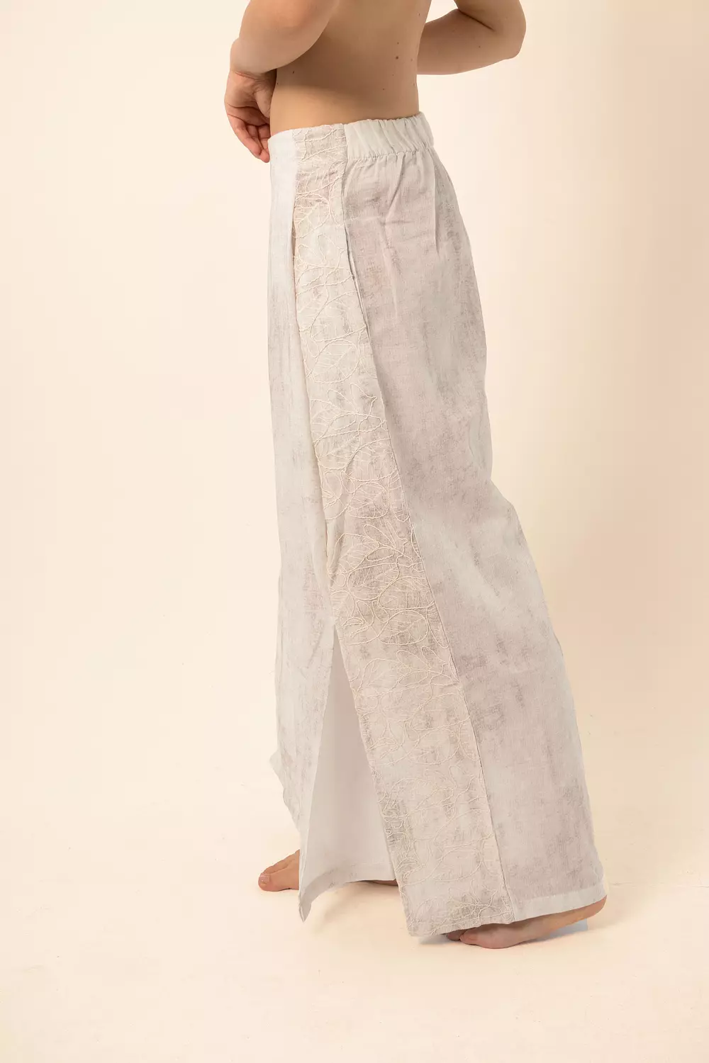 Wide-Leg Pants with side slits - White 6
