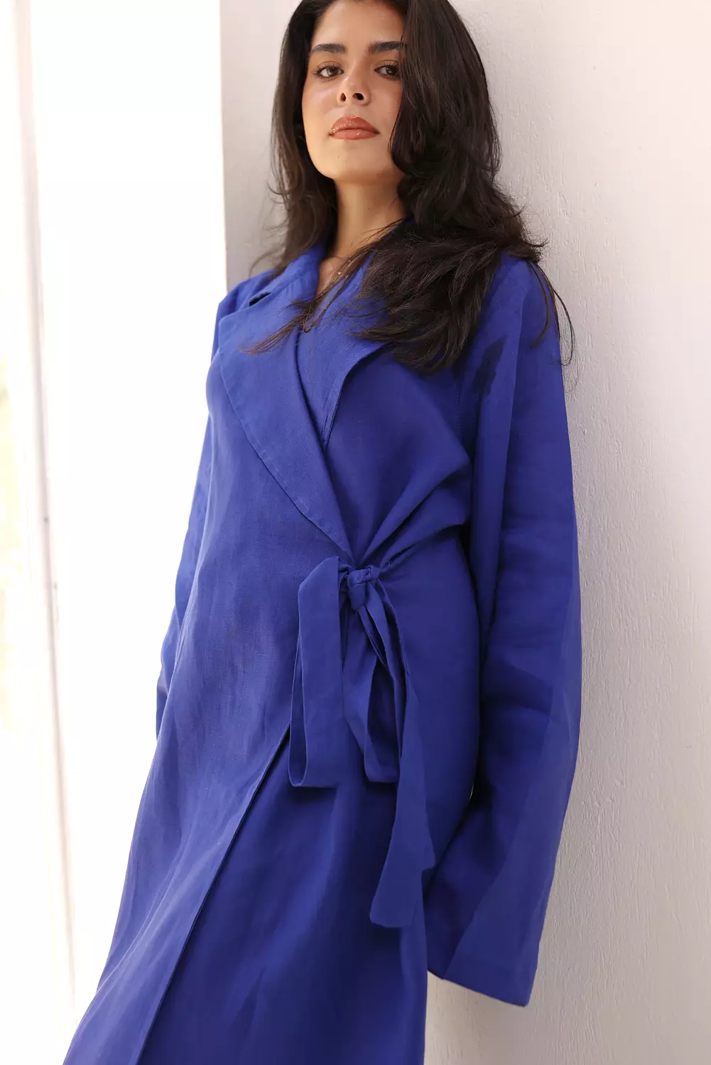  Side-tie linen dress in royal blue  4