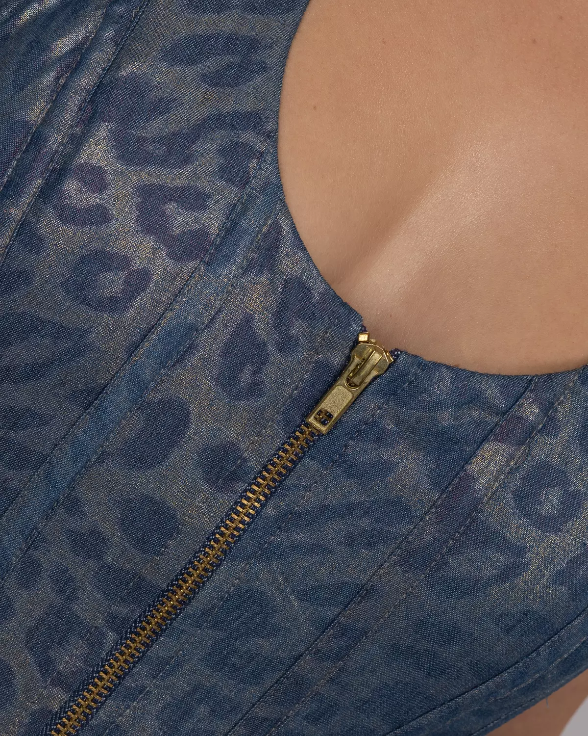 Cotton Denim-Effect Midi Dress with Camouflage Leopard Shimmer 6