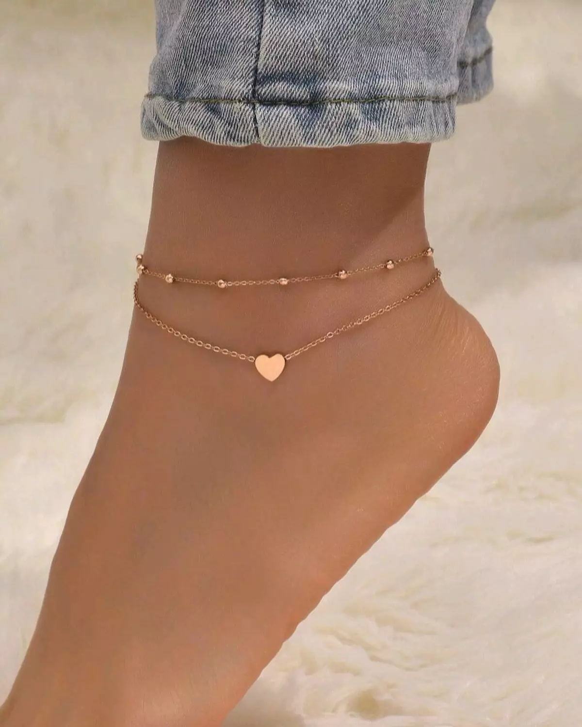 Bead and Heart Anklet image
