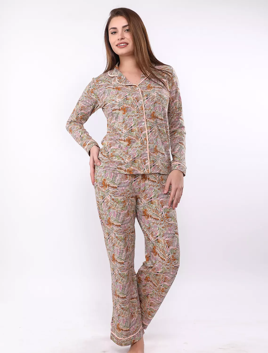 V608 Tropical Whispers Buttoned Long Sleeves Pajama Set image