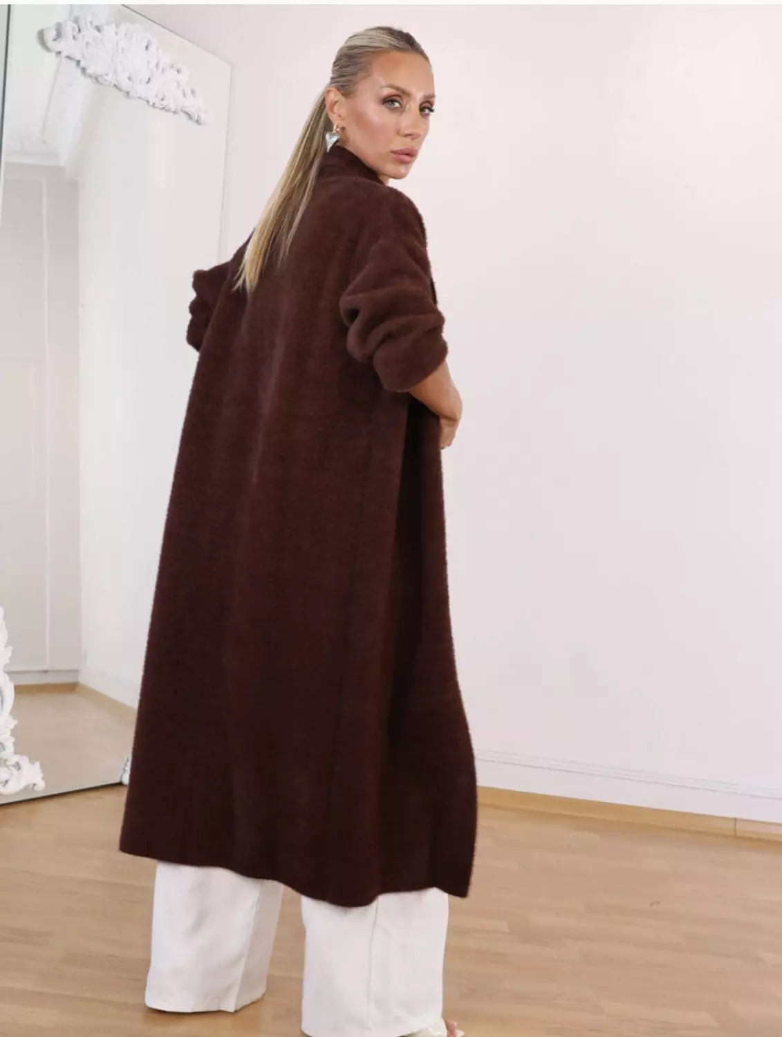 Long Open Chocolate Brown Mohair Cardigan  2