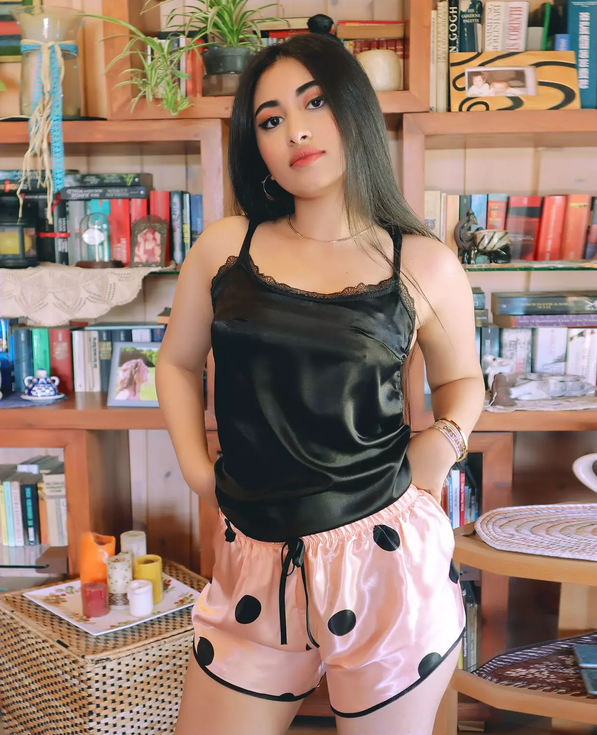 Polka Dot Satin Pajama Set 8