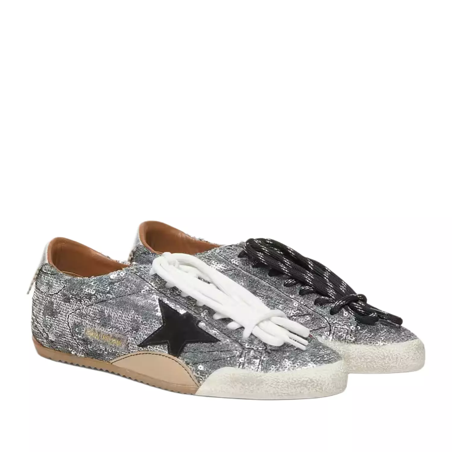 Golden Goose True-Star Sneakers in Silver Sequin with Black Star hover image