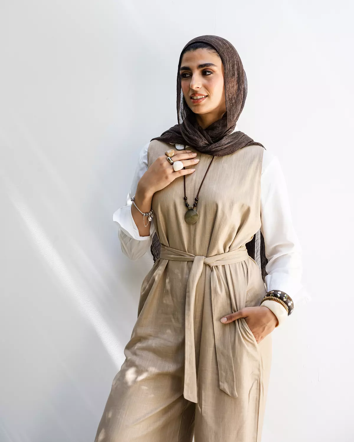 Linen Jumpsuit in Beige 1
