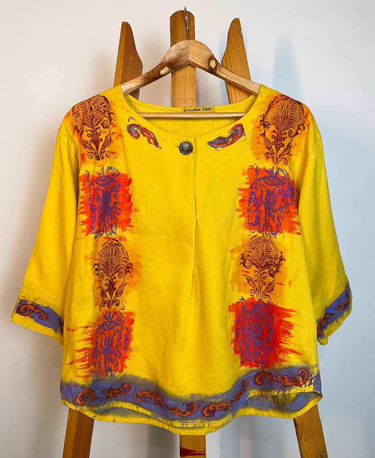 Hand -printed yellow linen top  image
