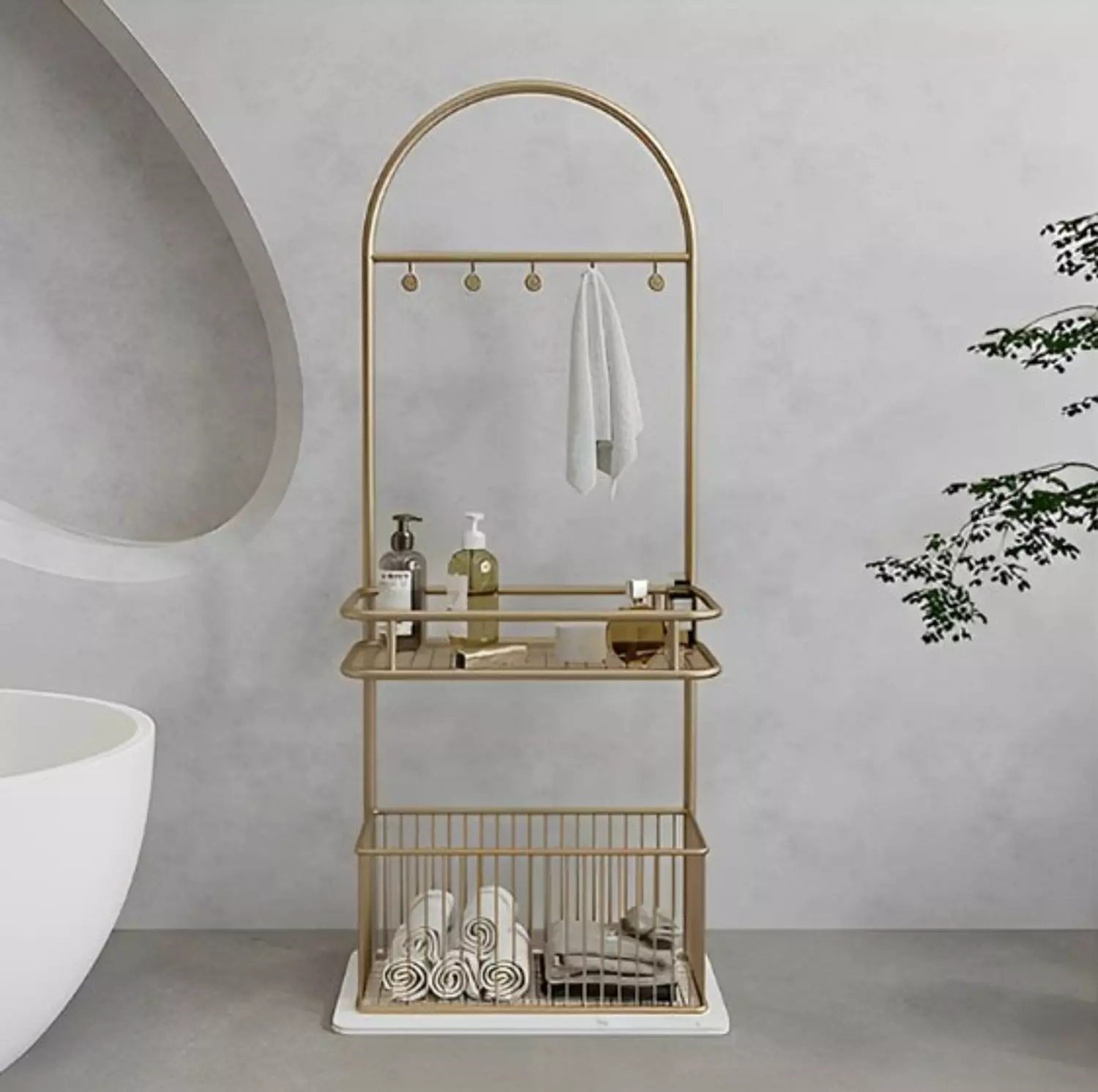 Bathroom towel organizer with clothes basket  image