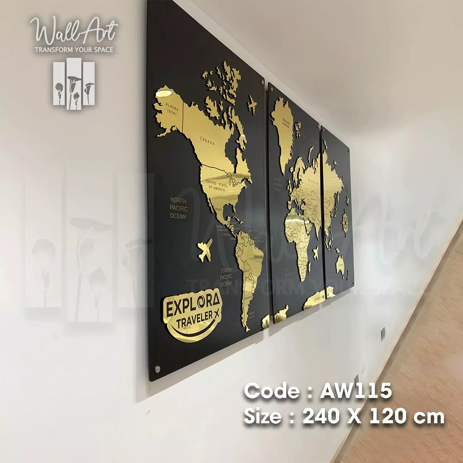 AW115-Engraved World Map   12