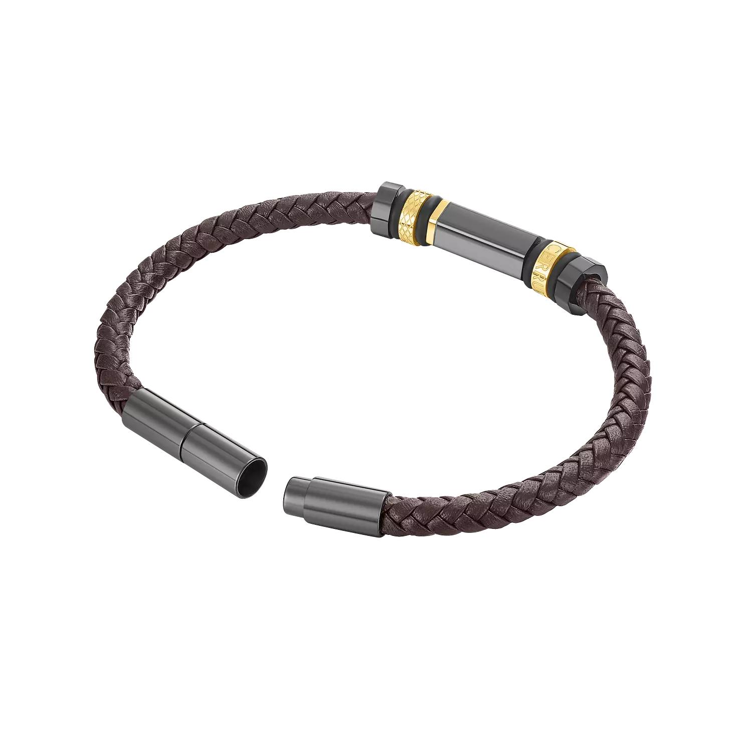 CERRUTI Narciso IP Gun Metal Stainless Steel With Braided Brown Leather Bracelet CIAGB0011903 For Men 1