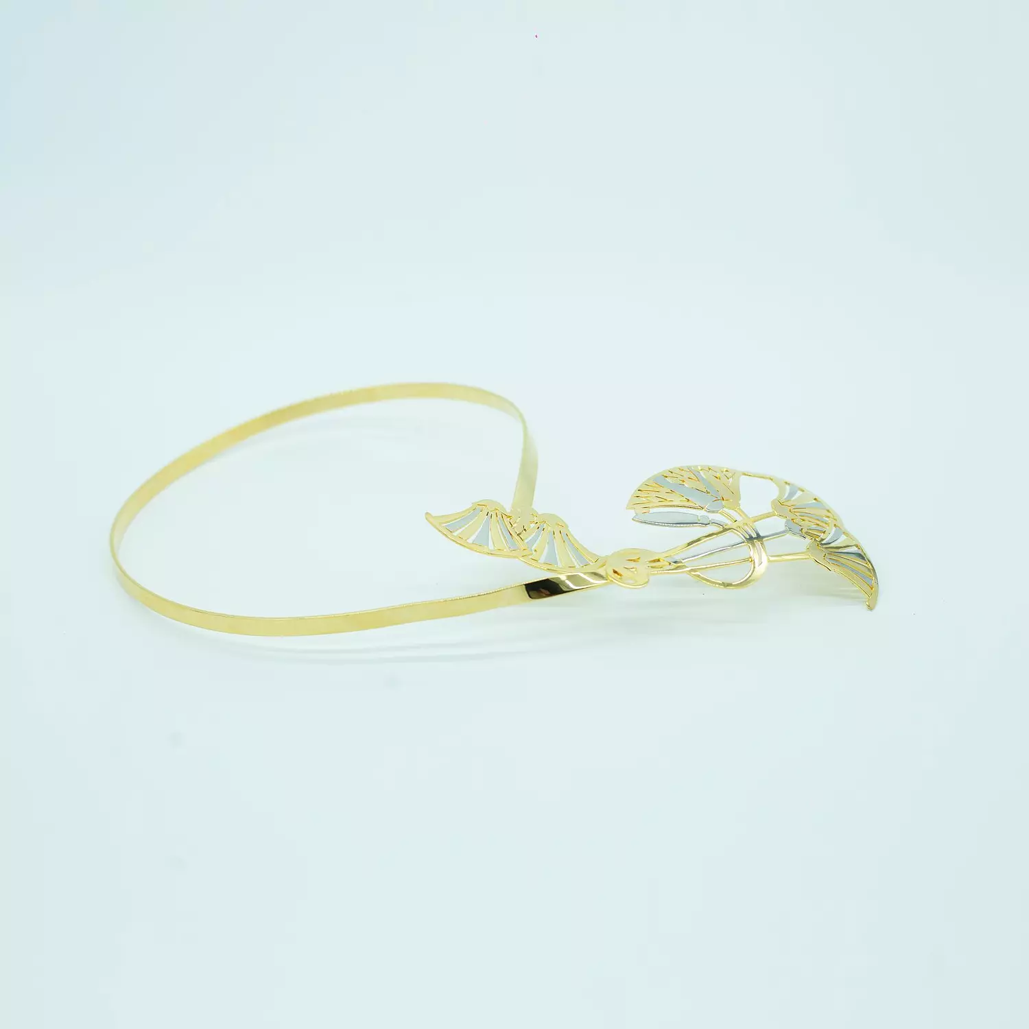 Gold and Platinum Plated Hand-Drilled Brass Chain - 60 cm - Lotus Flower 2