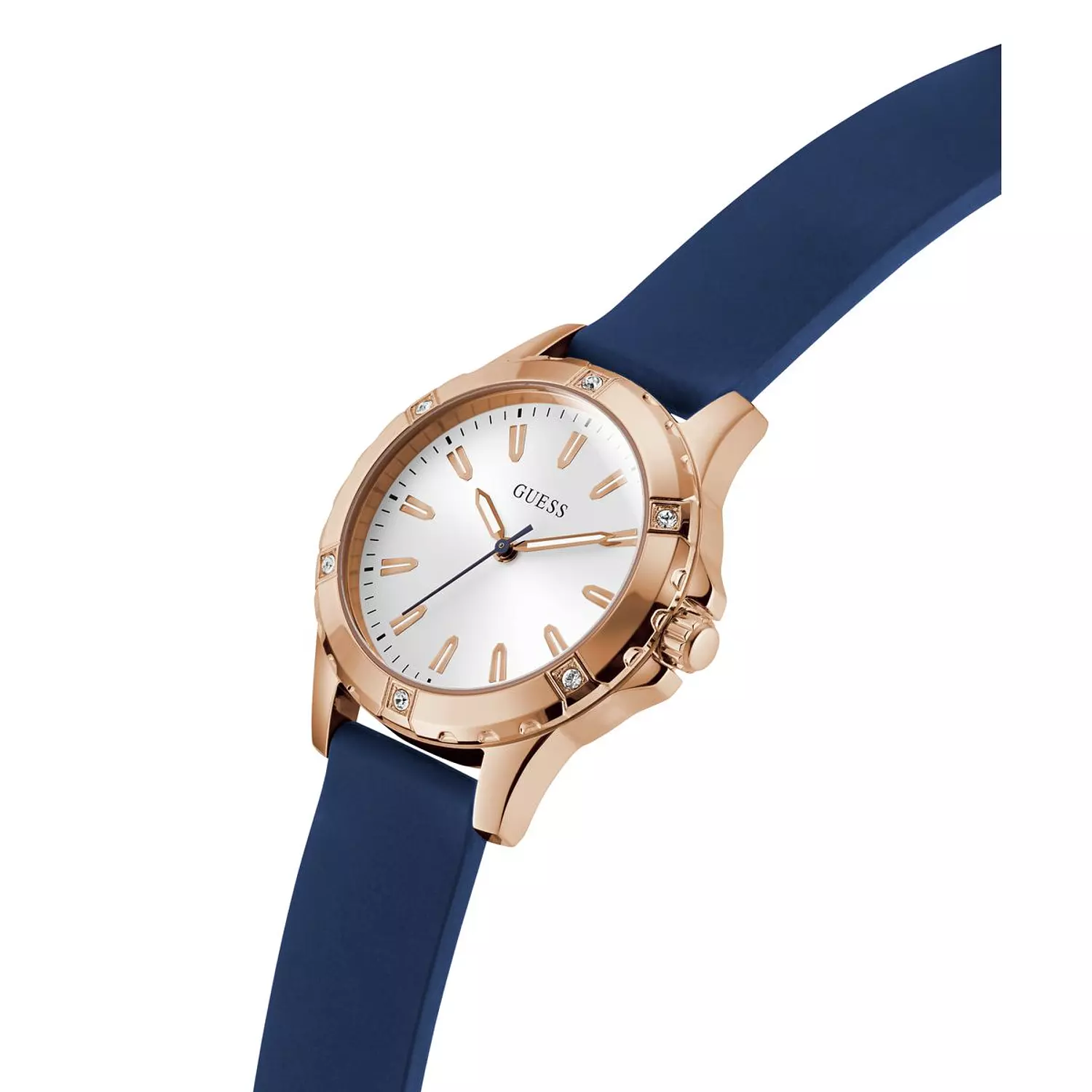 GUESS Ladies Blue Rose Gold Tone Analog Watch Blue Silicone Strap GW0949L3 4