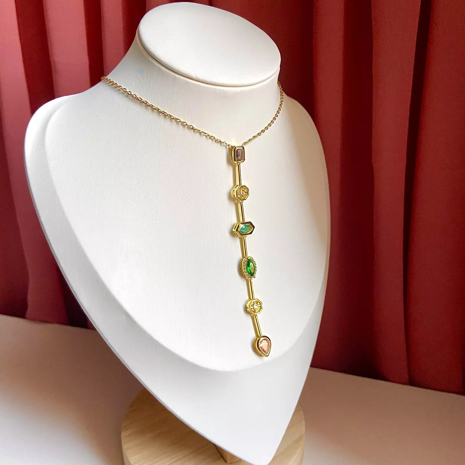 Elegant Gold Chain with Mixed Gemstone Drops 💎✨ image