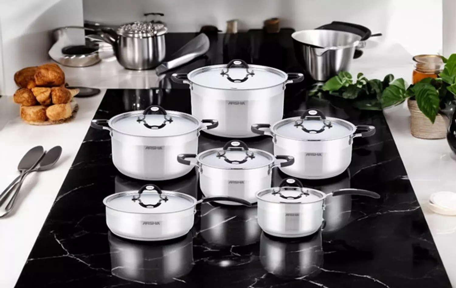 Arshia 12 piece stainless steel cookware set 3