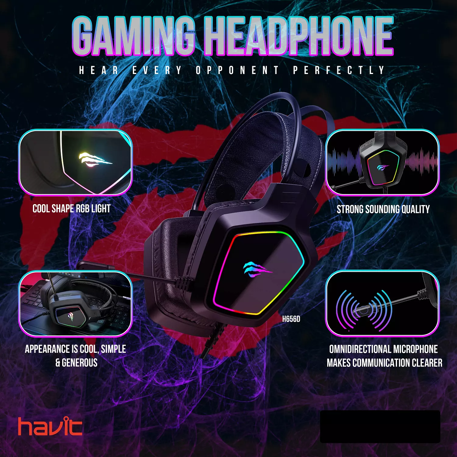 Havit H656D Gaming Headset – RGB Lighting, 50mm Speaker, Noise Reduction 4