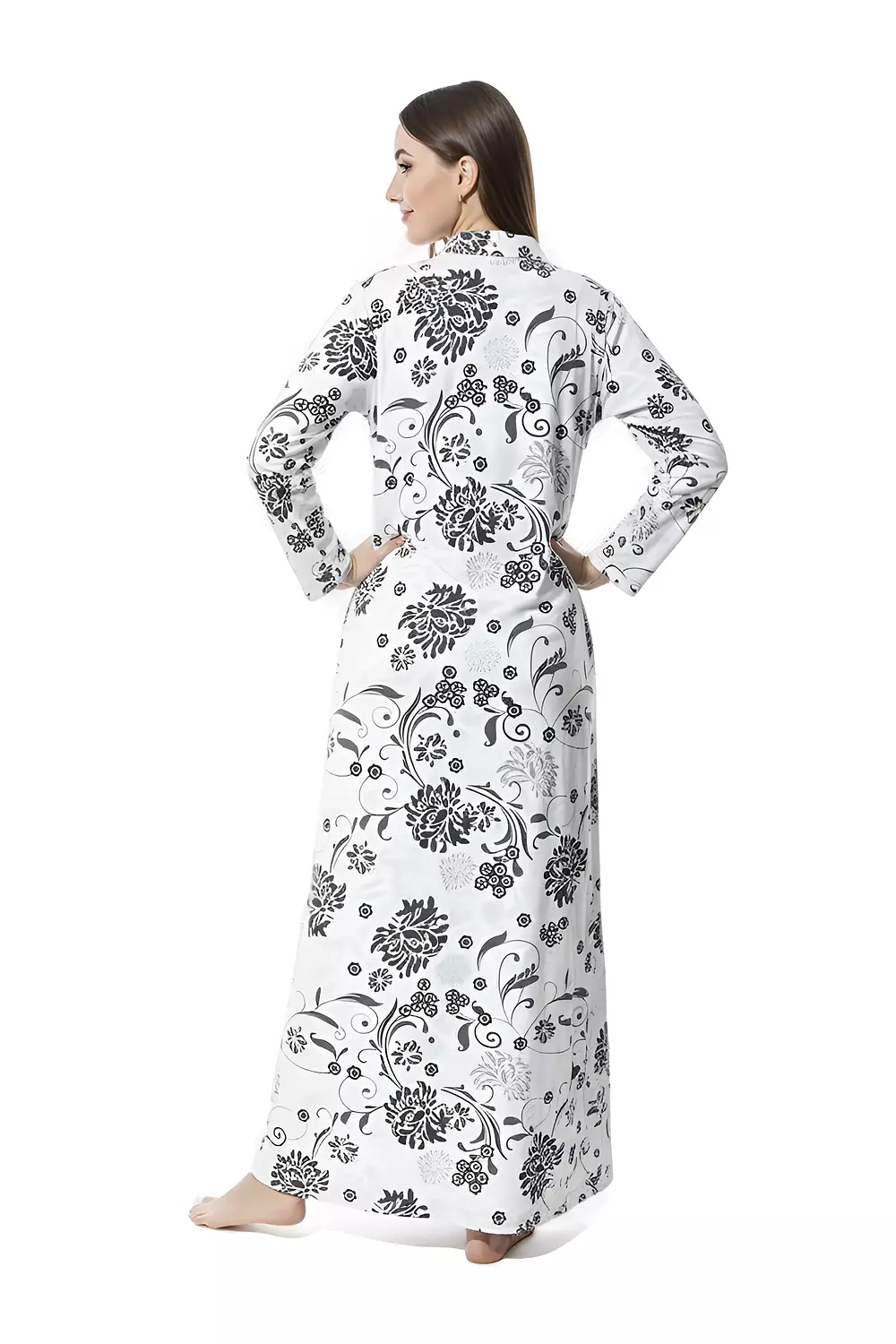 Shorto Women's Collar Fleece Flowers Printed Nightgown - 2647- Petroleum Blue 4