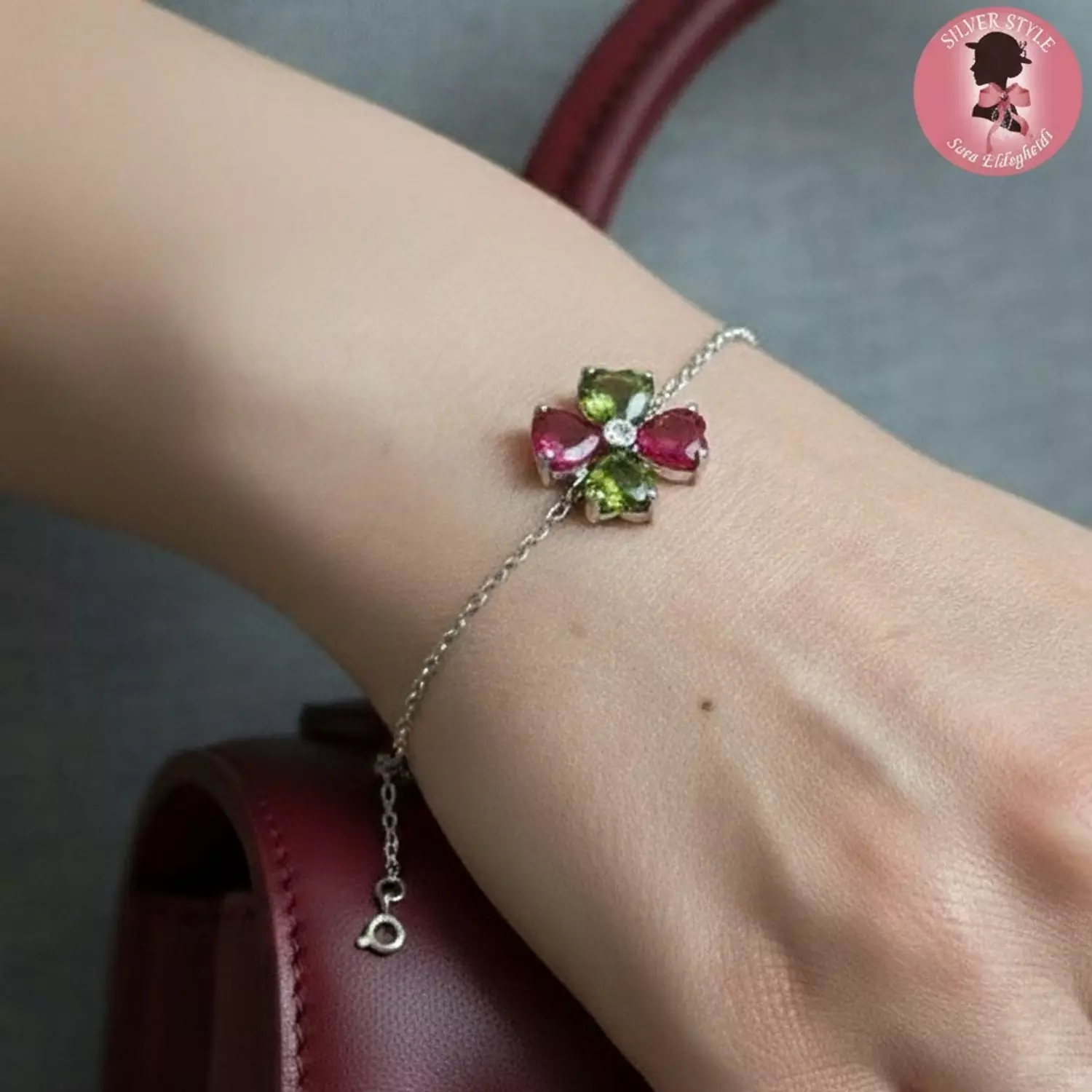 Pink green stone bracelet  image