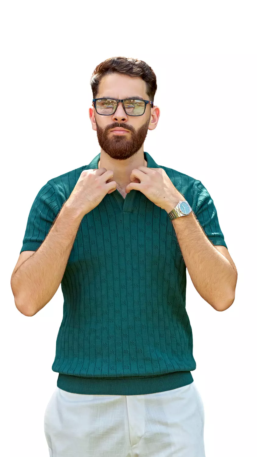 Men’s Forest Green Textured Knit Polo image