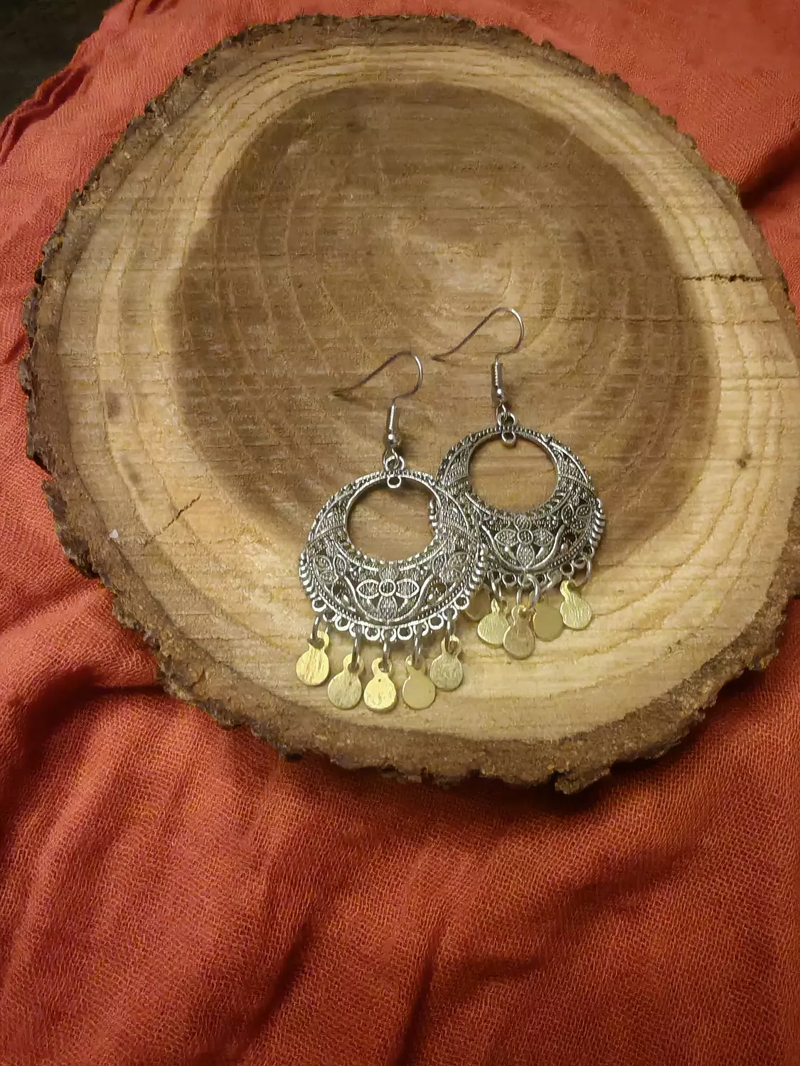Silver color Fallahy Earrings with gold brass pendants  hover image