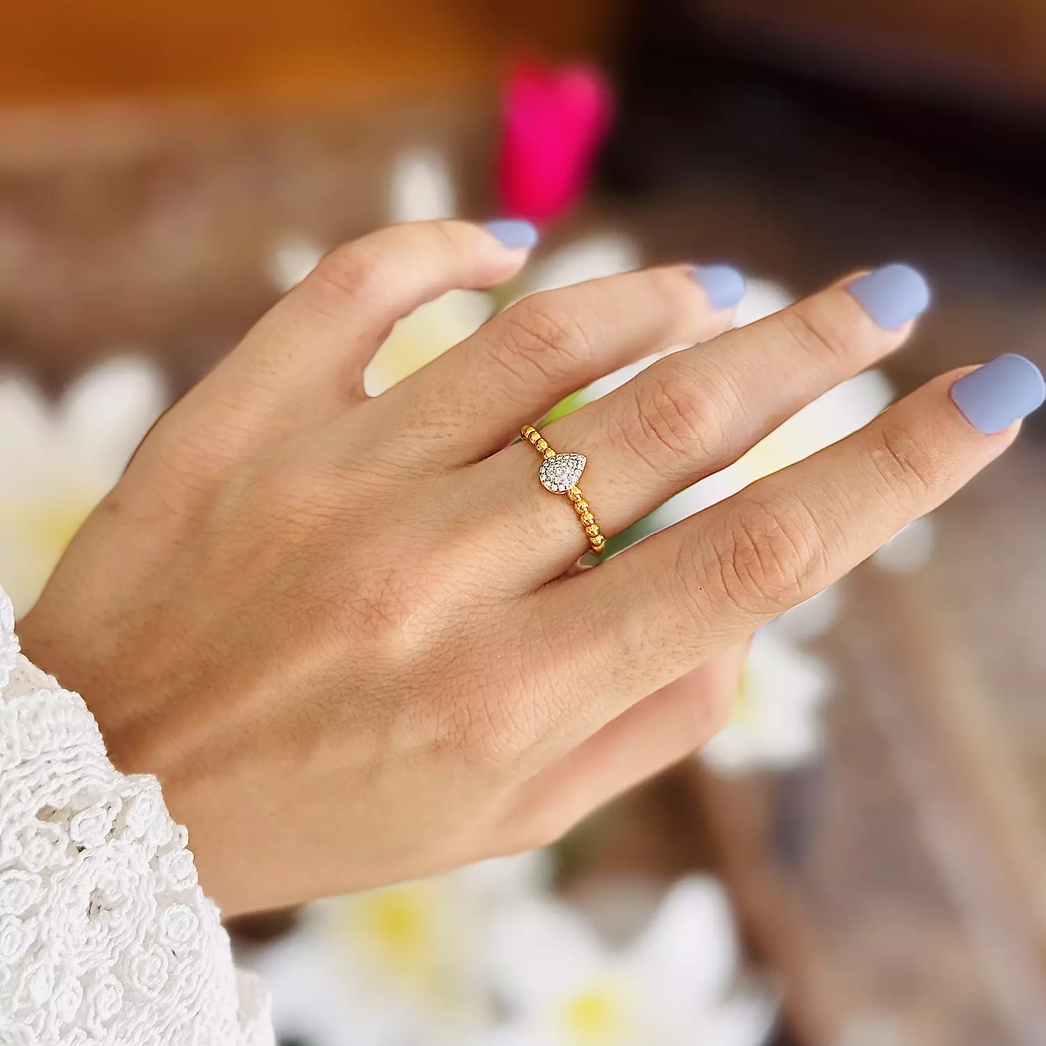 Zircon drop shape ring hover image