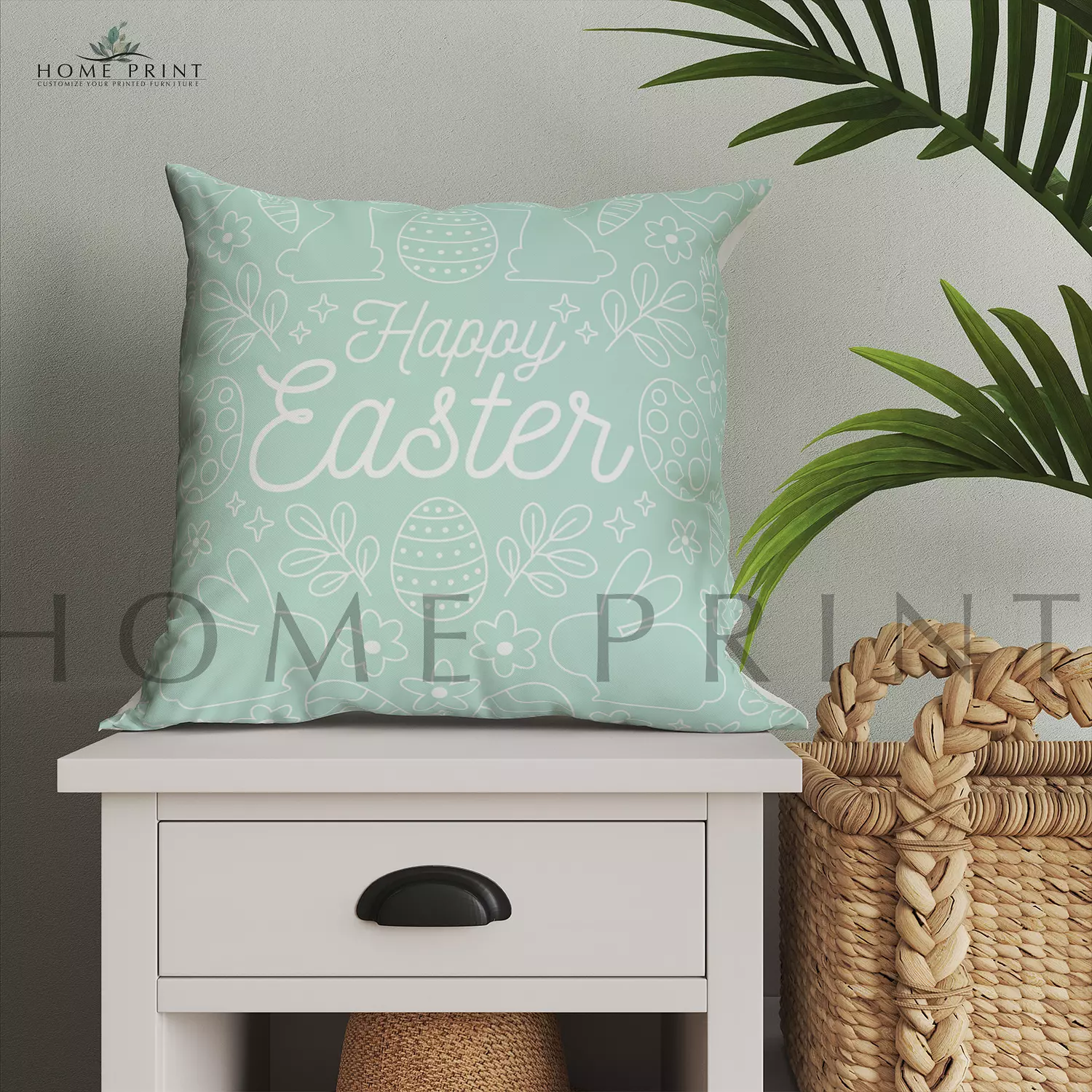 Easter Cushion - Easter Bunny and Eggs - Multi Color image